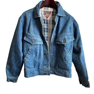 VAQO Blue Denim Jacket Plaid Lining 80s Vintage